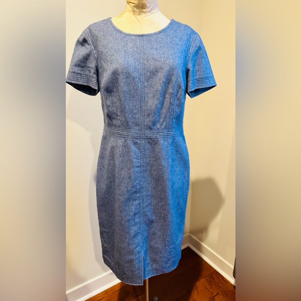 BR Wool Blend Tweed Tailored Sheath Dress in periwinkle blue